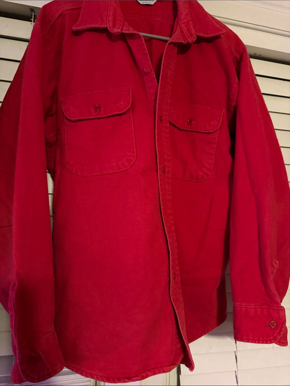 Vintage FiveBrother Chamois Shirt Button L USA Made 90s Mens Red Solid
